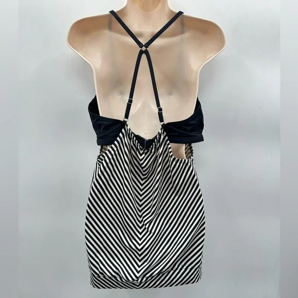 ATHLETA Slash stripe blousy woman activewear workout support tankini 40 D/DD - Picture 3 of 14